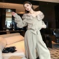 Elegant Fur-Collar Sweatshirt + High-Waisted Wide-Leg Sweatpants Set